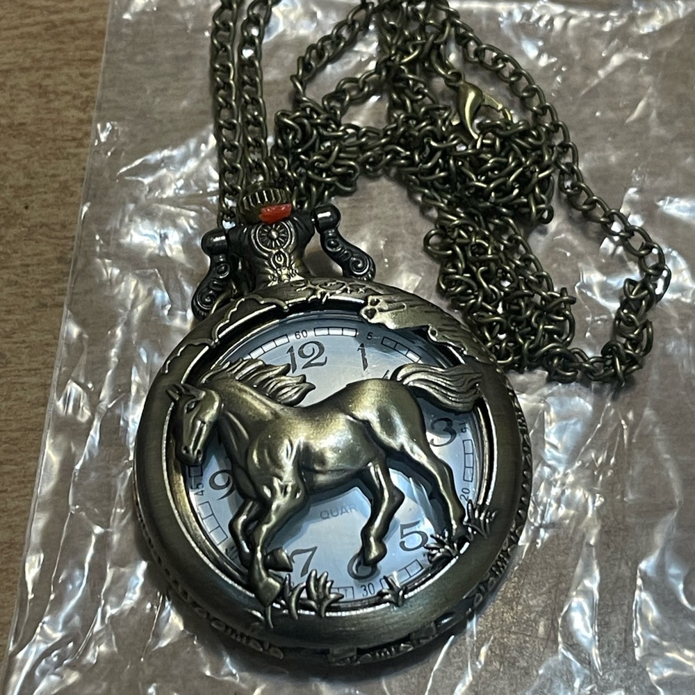 Horse Fob Watches Fashion Quartz Pocket Watch Vintage Necklace Pendant C… - Picture 7 of 11
